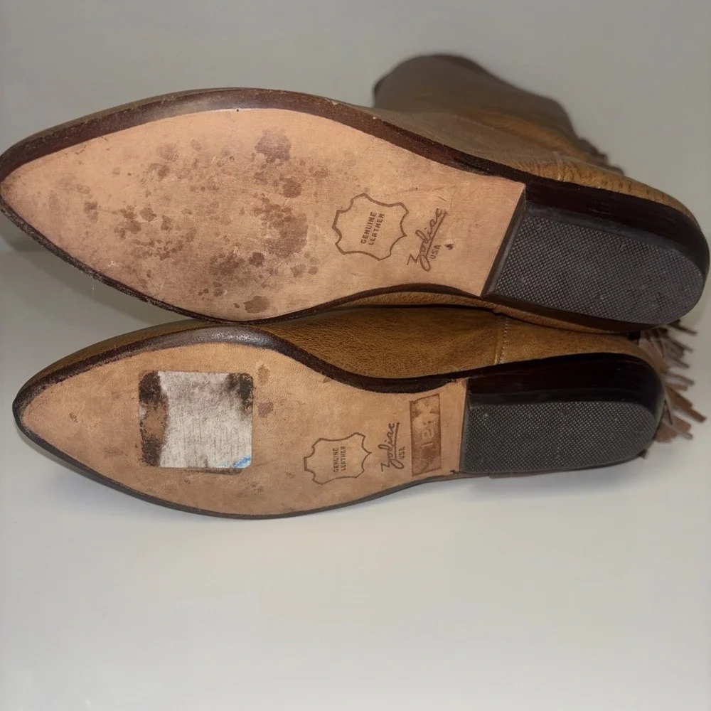 Zodiac USA Vintage Brown Leather Fringe Tall Western Boots Womens 7 M 01617